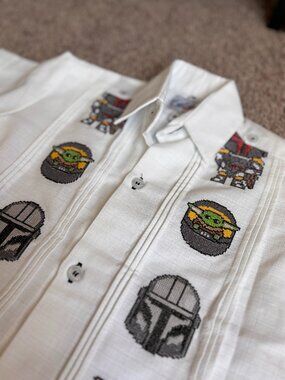 NWOT Star Wars Mandalorian & Grogu Boys Guayabera Linen Shirt Size 6